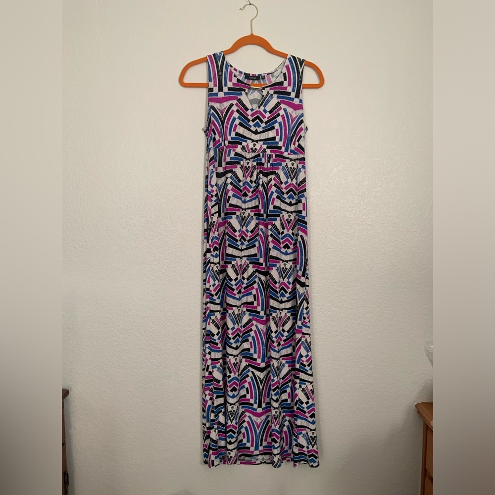 APT. 9 Maxi Dress with Bold Geometric Print, Empire Waist, Petite Small